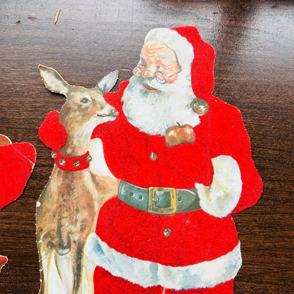 3 Santa Paper Cut Outs Christmas Wall Decor Vintage 11.5